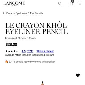 Lancome Le Crayon Khol Blk ebony Eye pencil